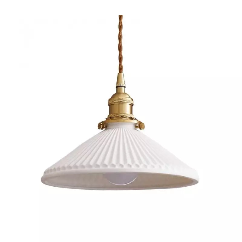 Classic Pleated White Ceramic Pendant Light