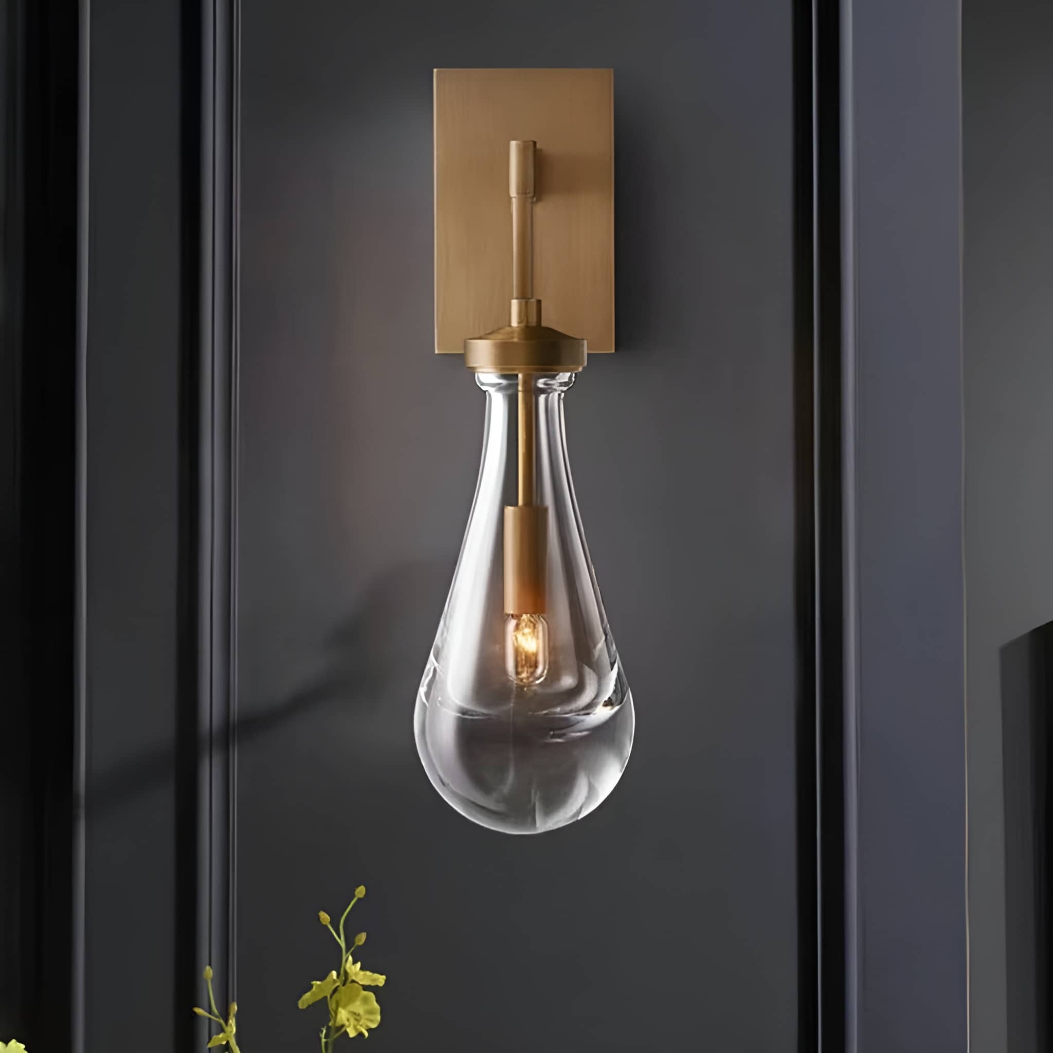 Raindrop Crystal Vintage Brass Wall Light