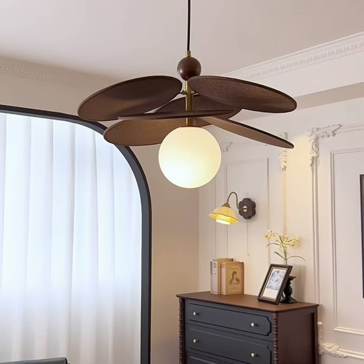 Rattan Petal Rustic Pendant Light over Dining Table