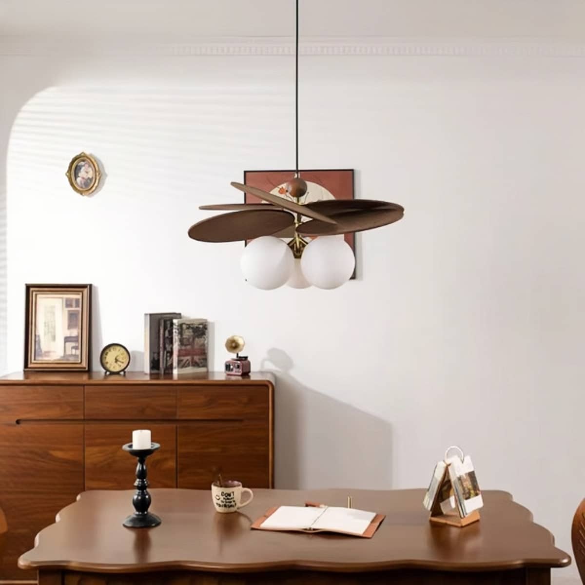 Rattan Petal Rustic Pendant Light over Dining Table