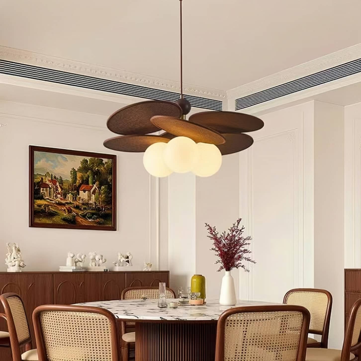 Rattan Petal Rustic Pendant Light over Dining Table