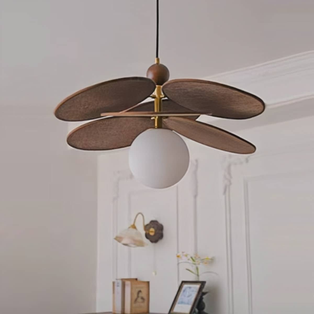 Rattan Petal Rustic Pendant Light over Dining Table