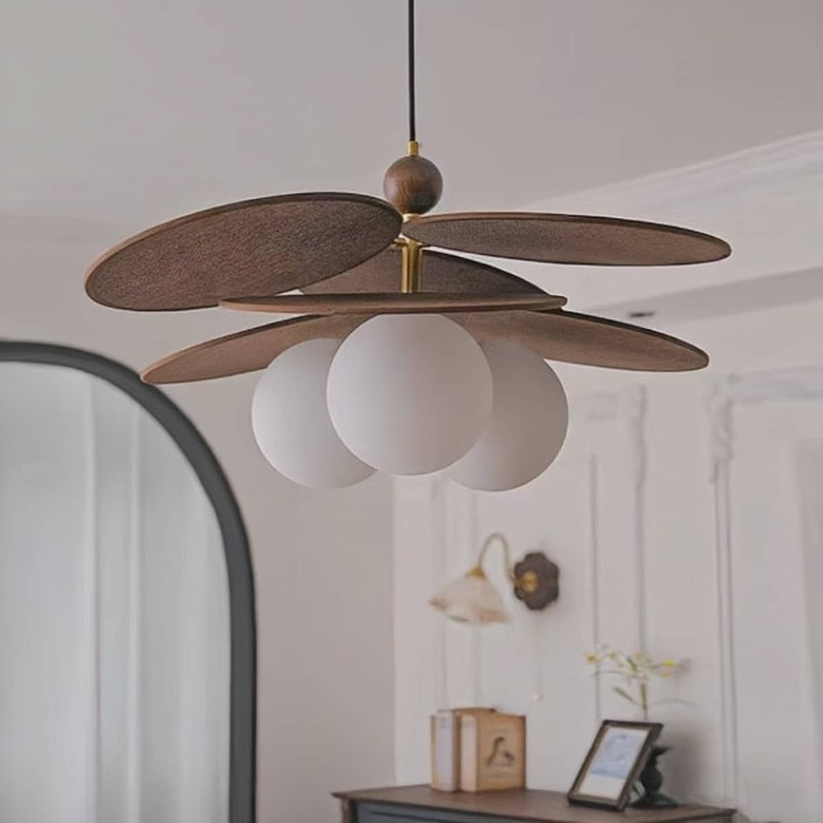 Rattan Petal Rustic Pendant Light over Dining Table