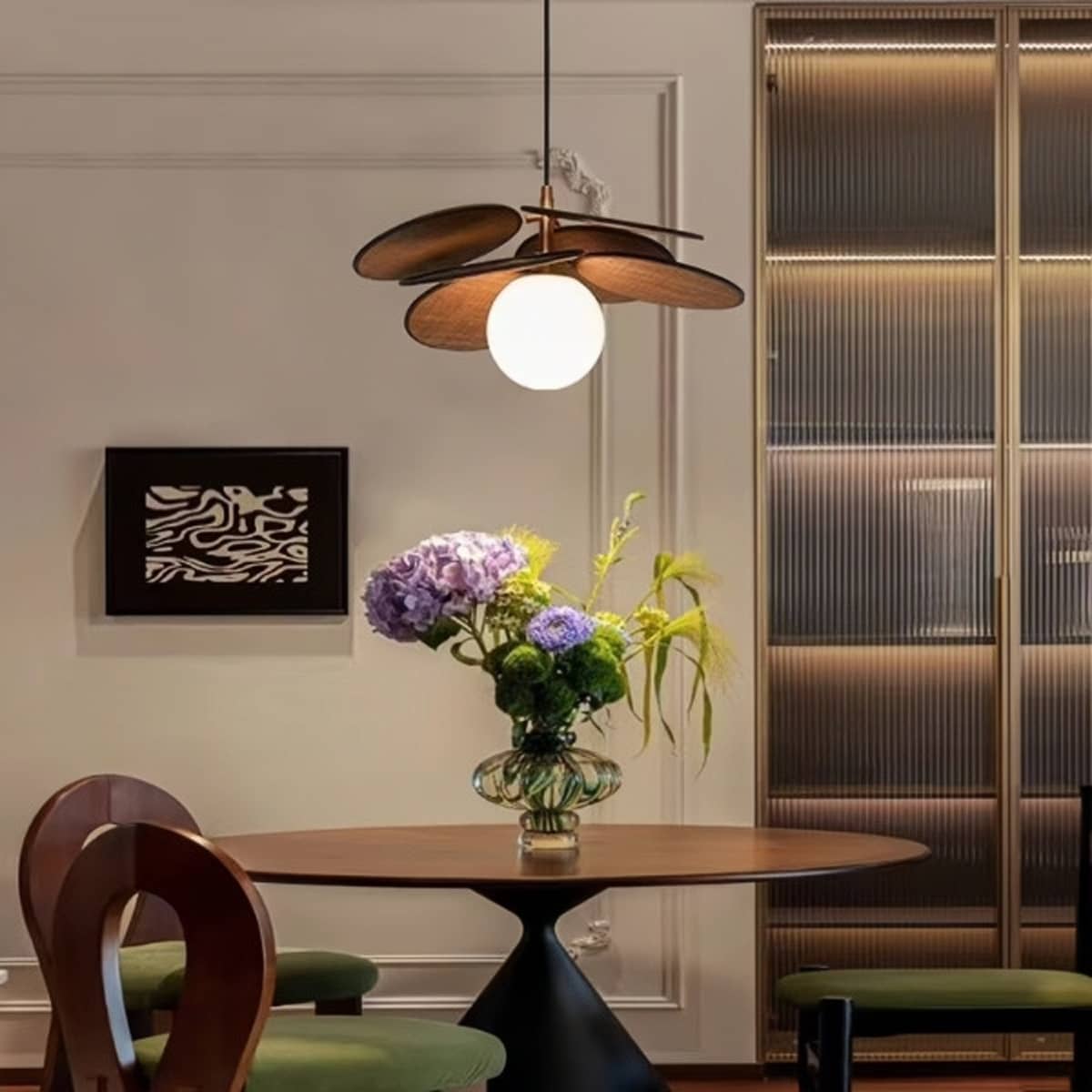 Rattan Petal Rustic Pendant Light over Dining Table