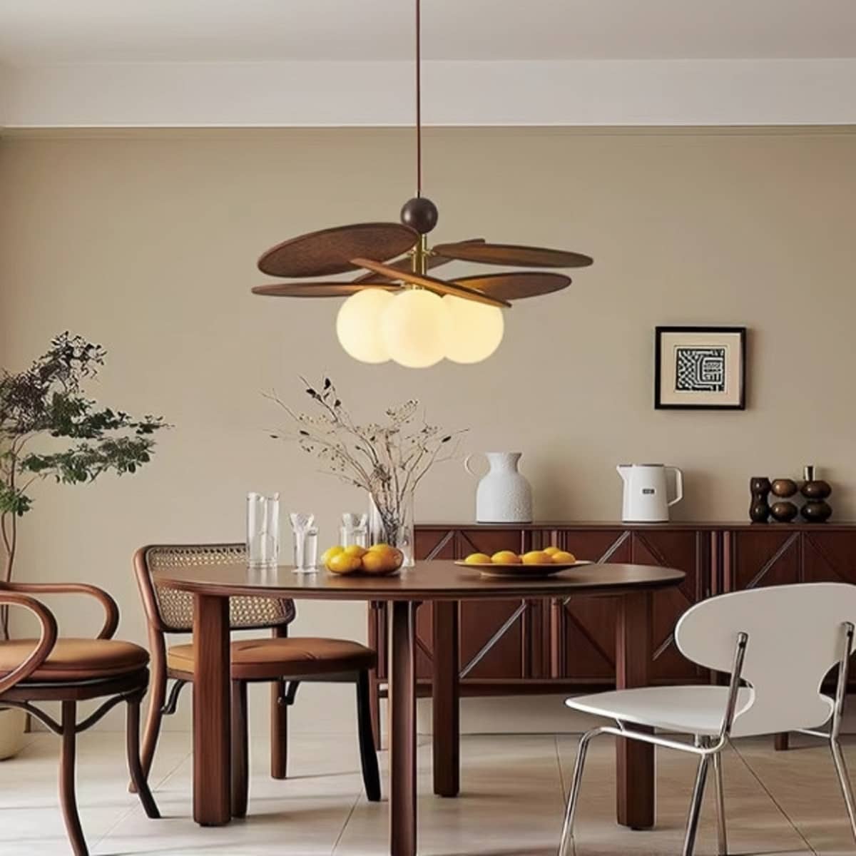 Rattan Petal Rustic Pendant Light over Dining Table