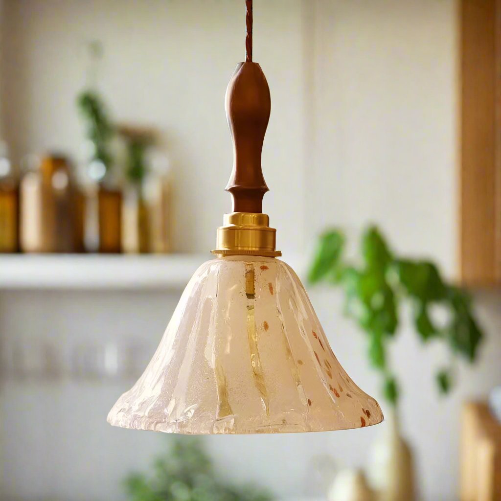 Retro American Style Walnut Glass Pendant light