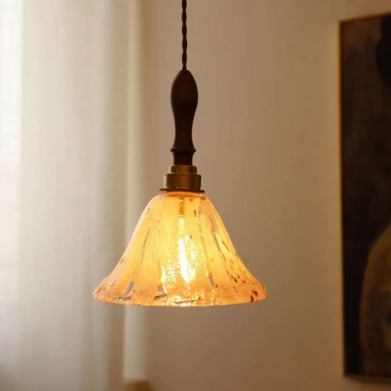 Retro American Style Walnut Glass Pendant light