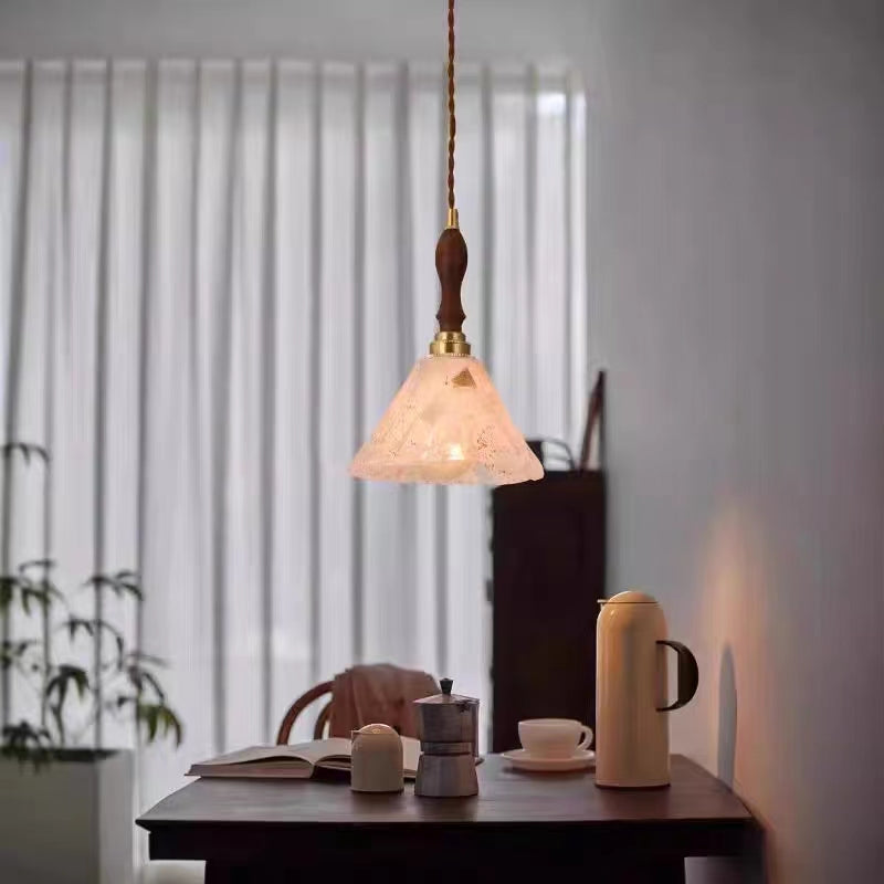 Retro American Style Walnut Glass Pendant light