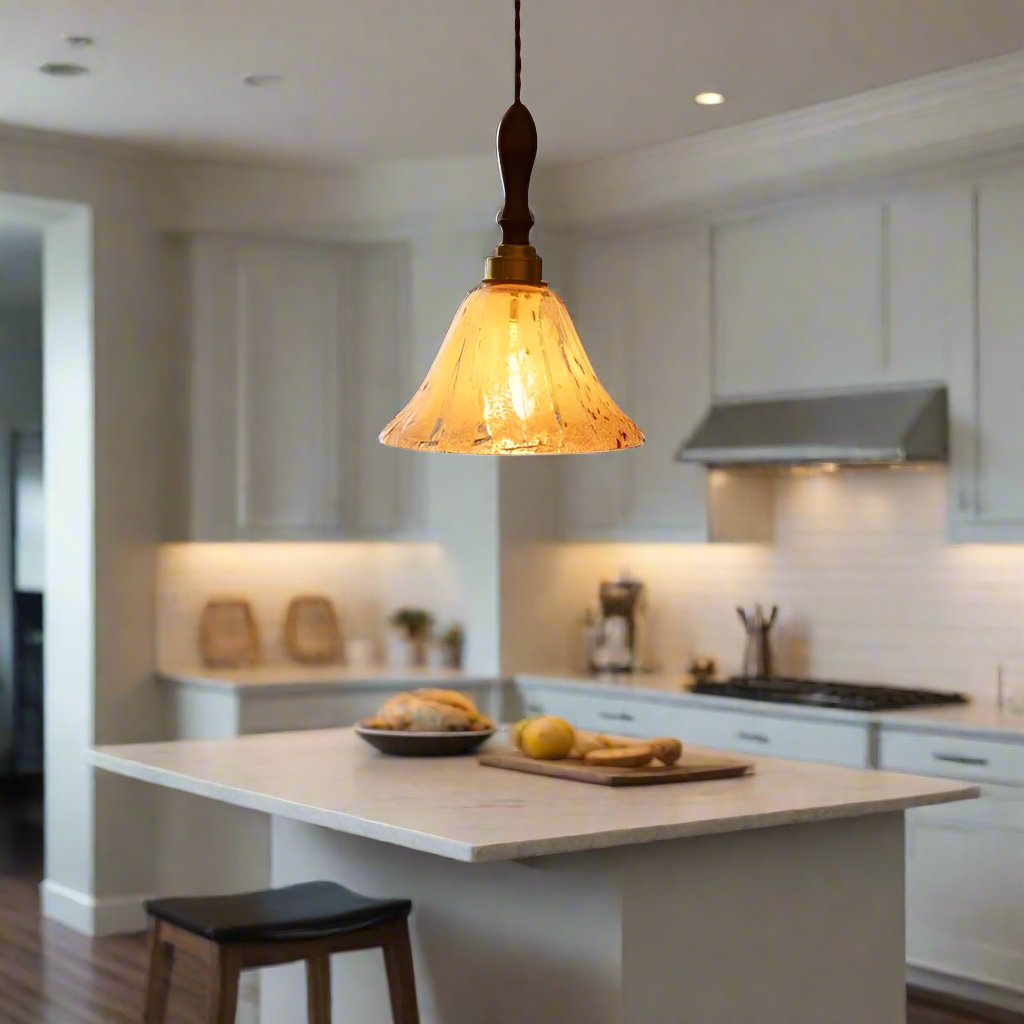 Retro American Style Walnut Glass Pendant light