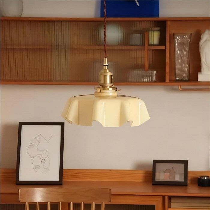 Retro Cream Flower Glass Pendant Light