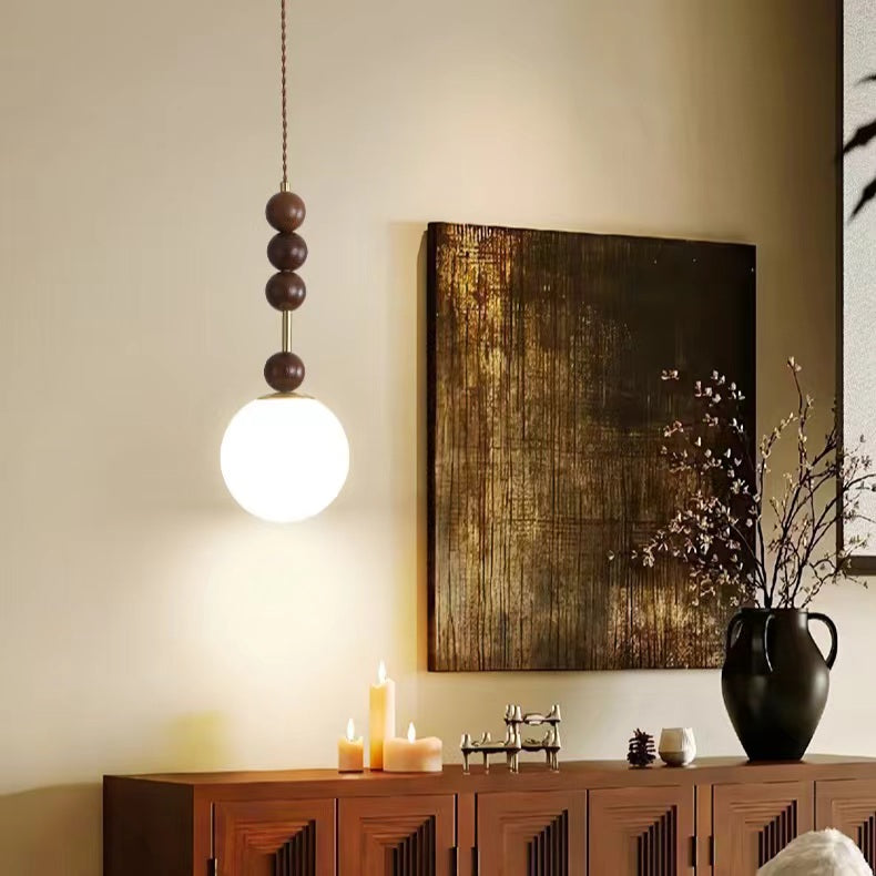 Retro Geometric Walnut Wooden Pendant Light