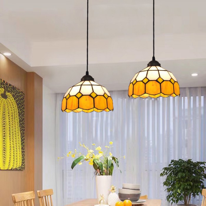 Retro Tiffany Stained Glass Pendant Light