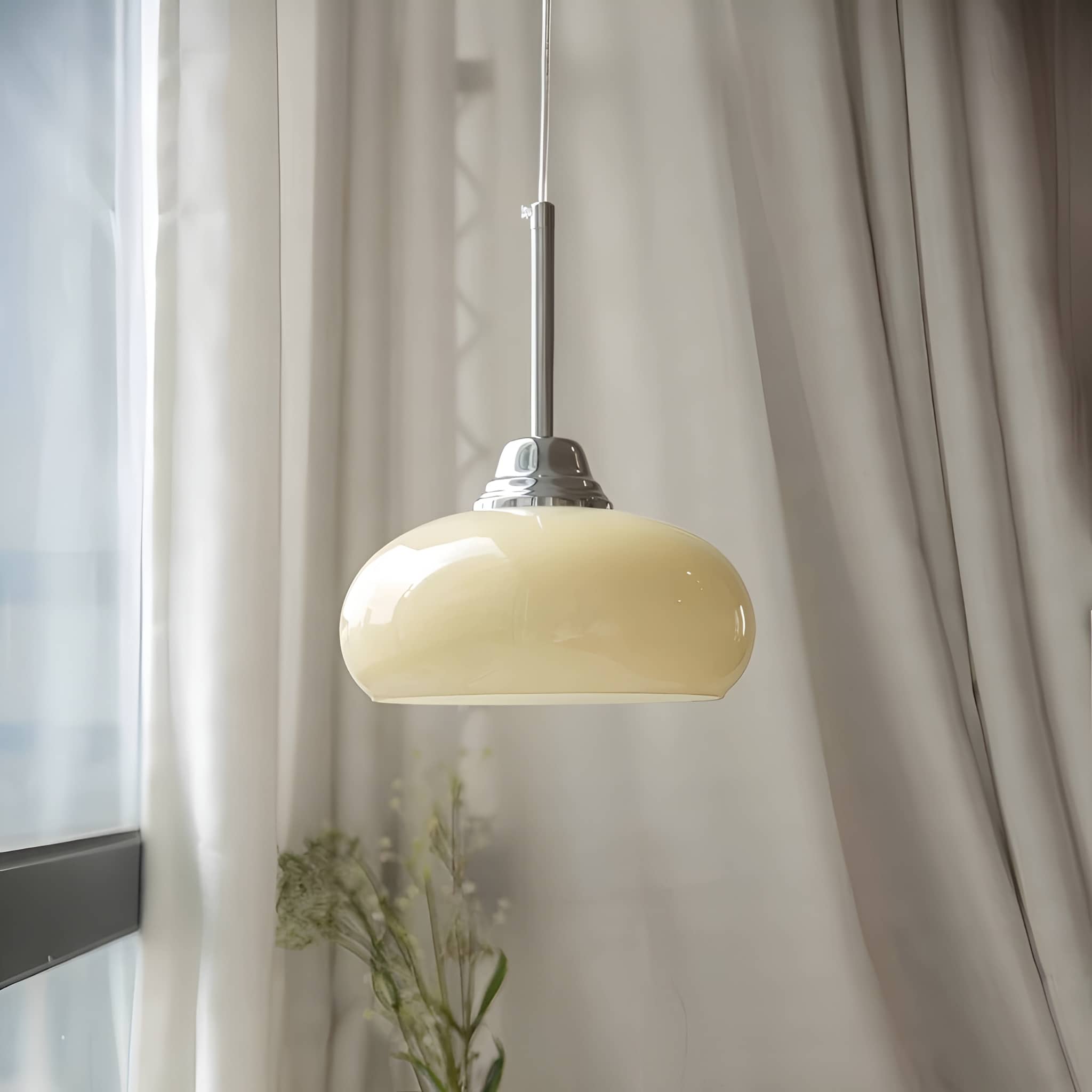 Retro Bauhaus Semi Oval Glass Pendant Light