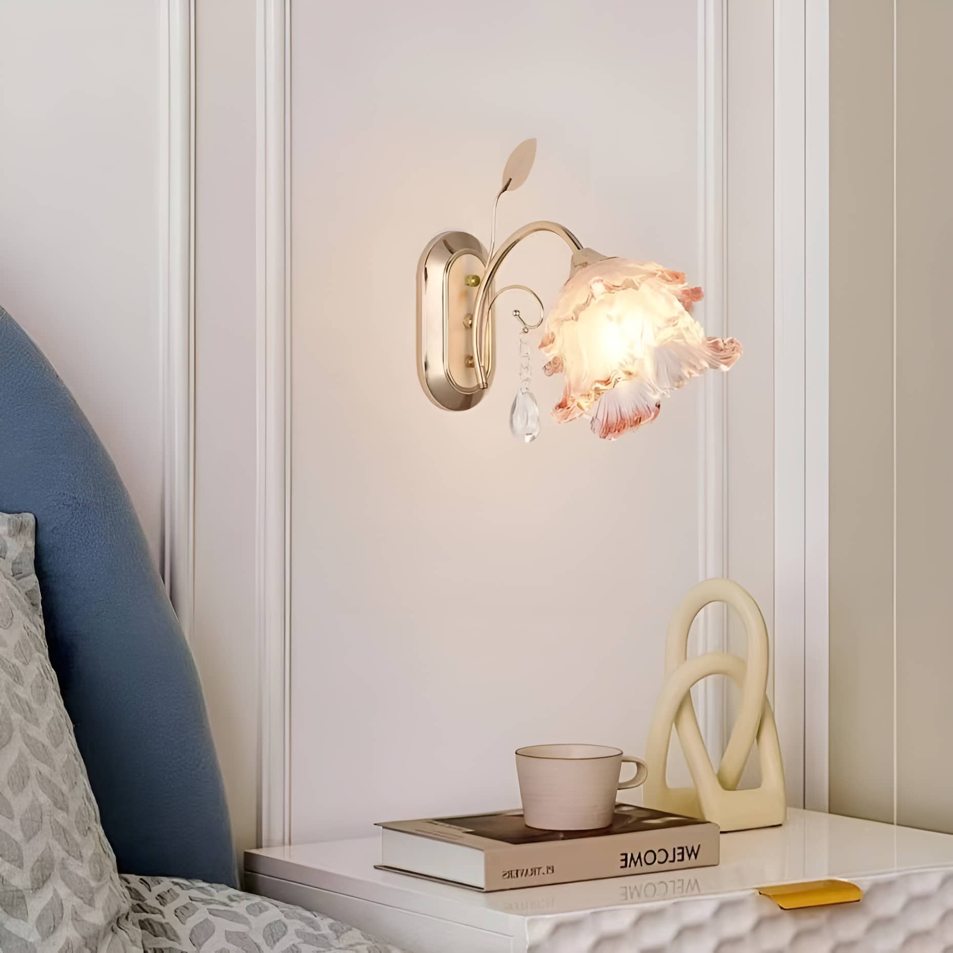 Romantic Glass Pink Rose Wall Sconce
