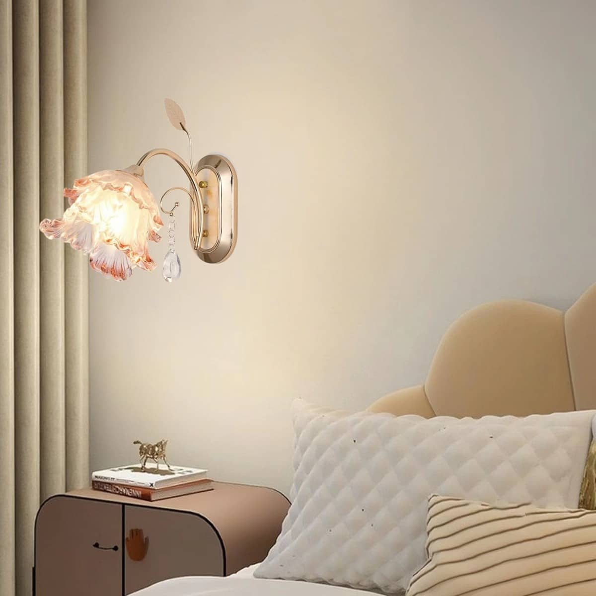 Romantic Glass Pink Rose Wall Sconce