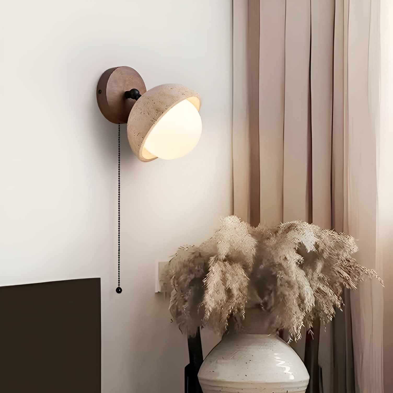 Rustic Beige Stone Globe Wall Light