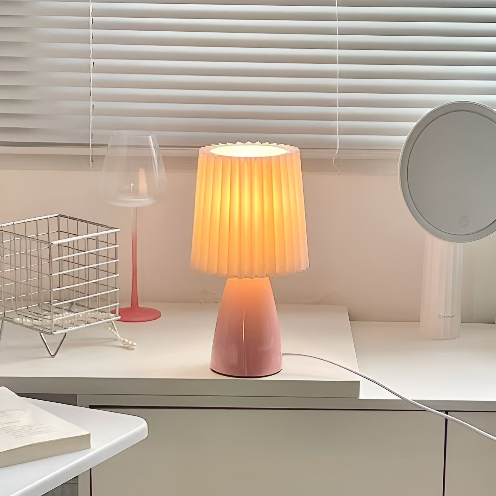 Scandinavian Style Pleated Small Glass Table Lamp