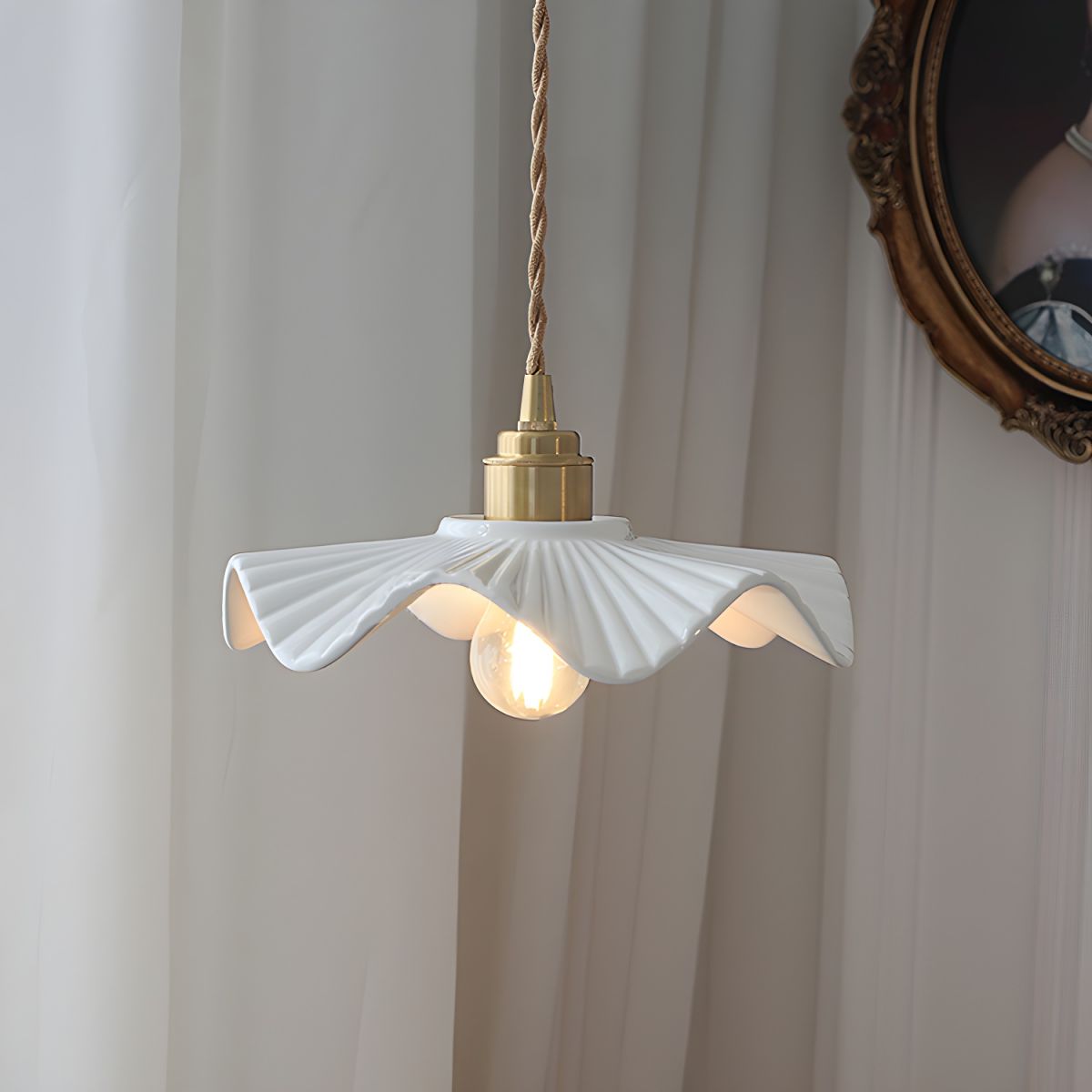 Scandinavian White Ceramic Flower Pendant Light