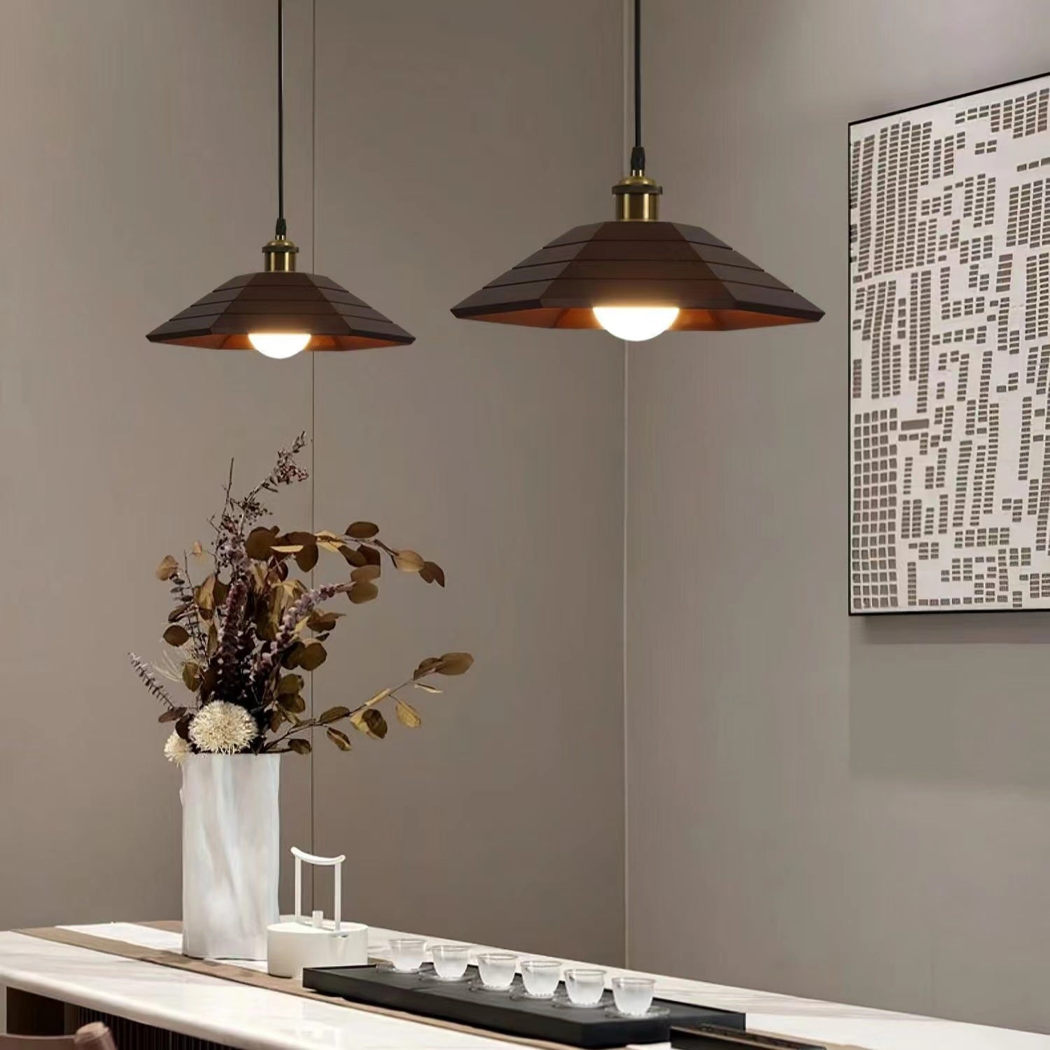 Simple Japanese Style Rustic Wooden Pendant Light