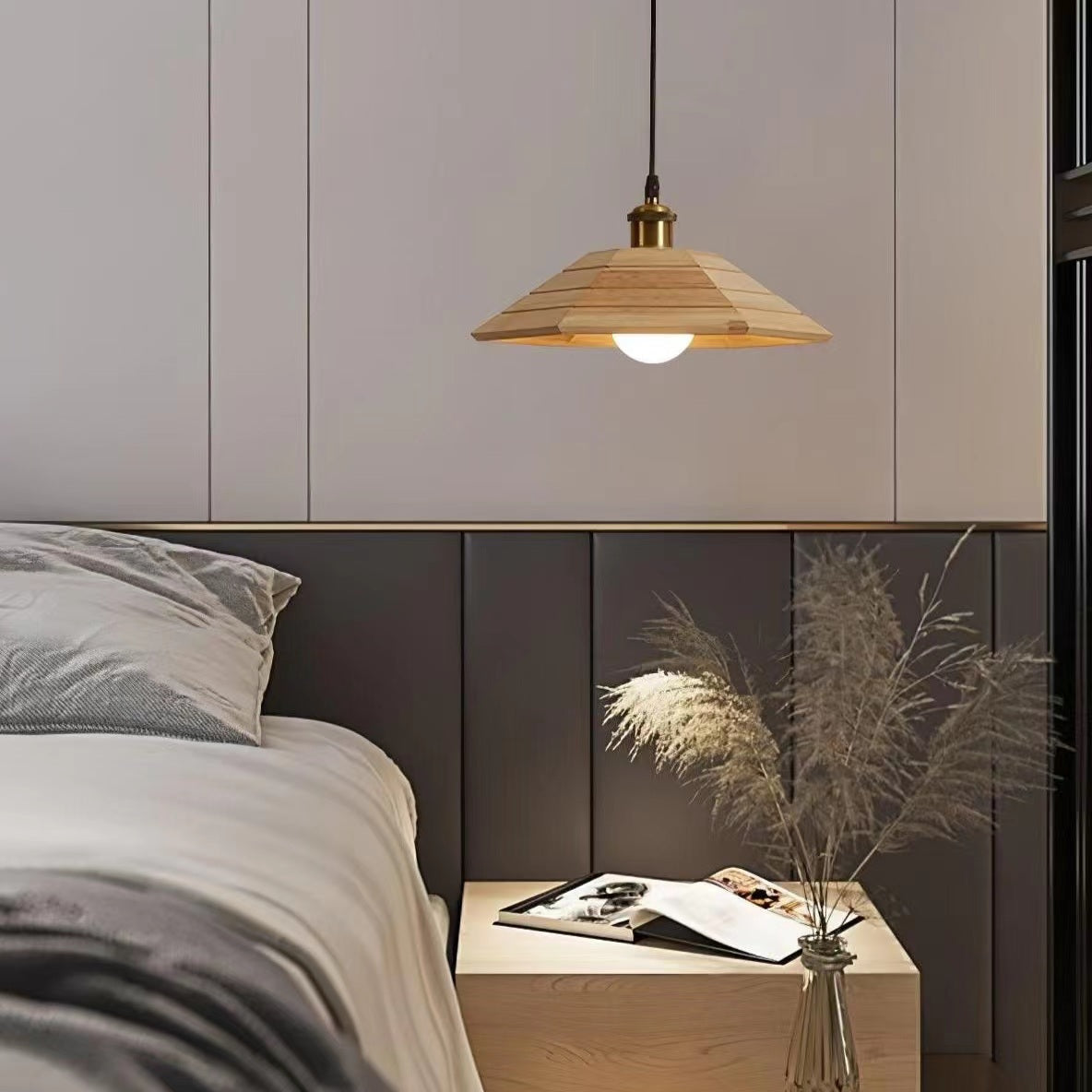 Simple Japanese Style Rustic Wooden Pendant Light