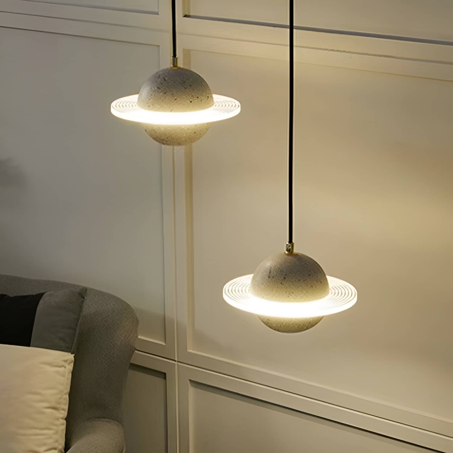 Space Age Halo Planet LED Pendant light