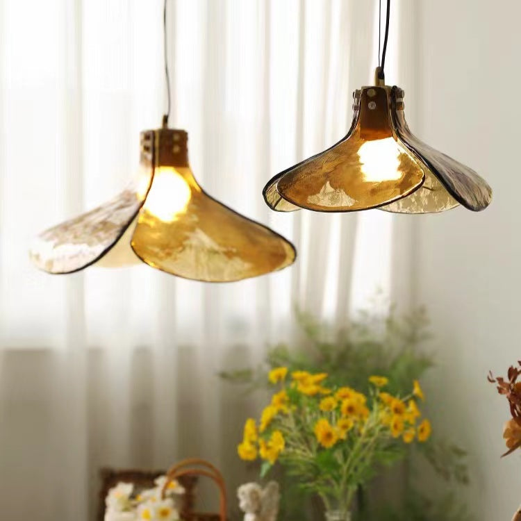 Artistic Flower Amber Glass Pendant Light