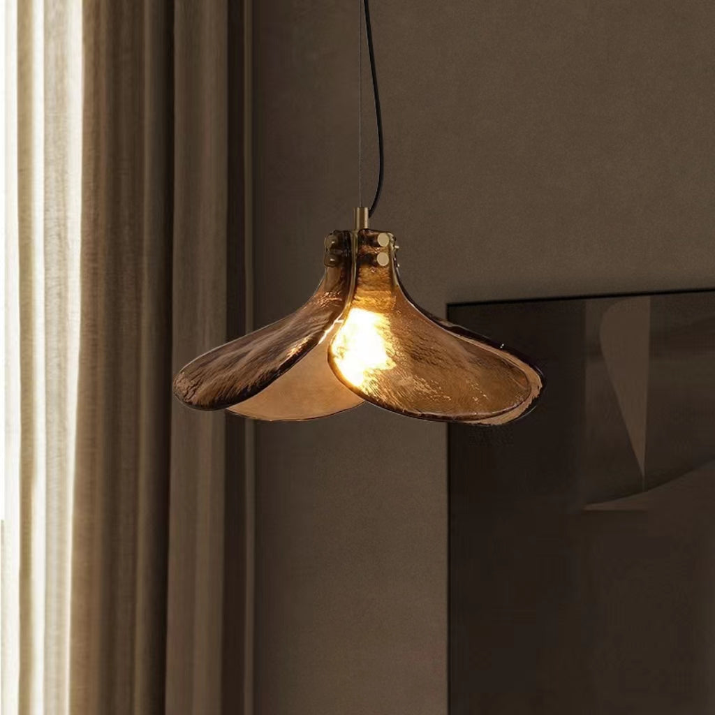 Artistic Flower Amber Glass Pendant Light