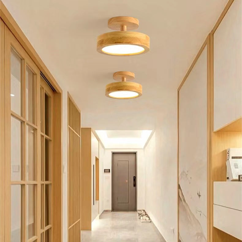 Retro Minimalist Round Wooden Ceiling Light