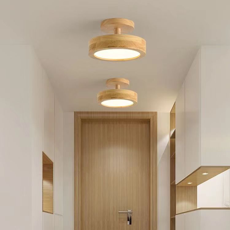 Retro Minimalist Round Wooden Ceiling Light