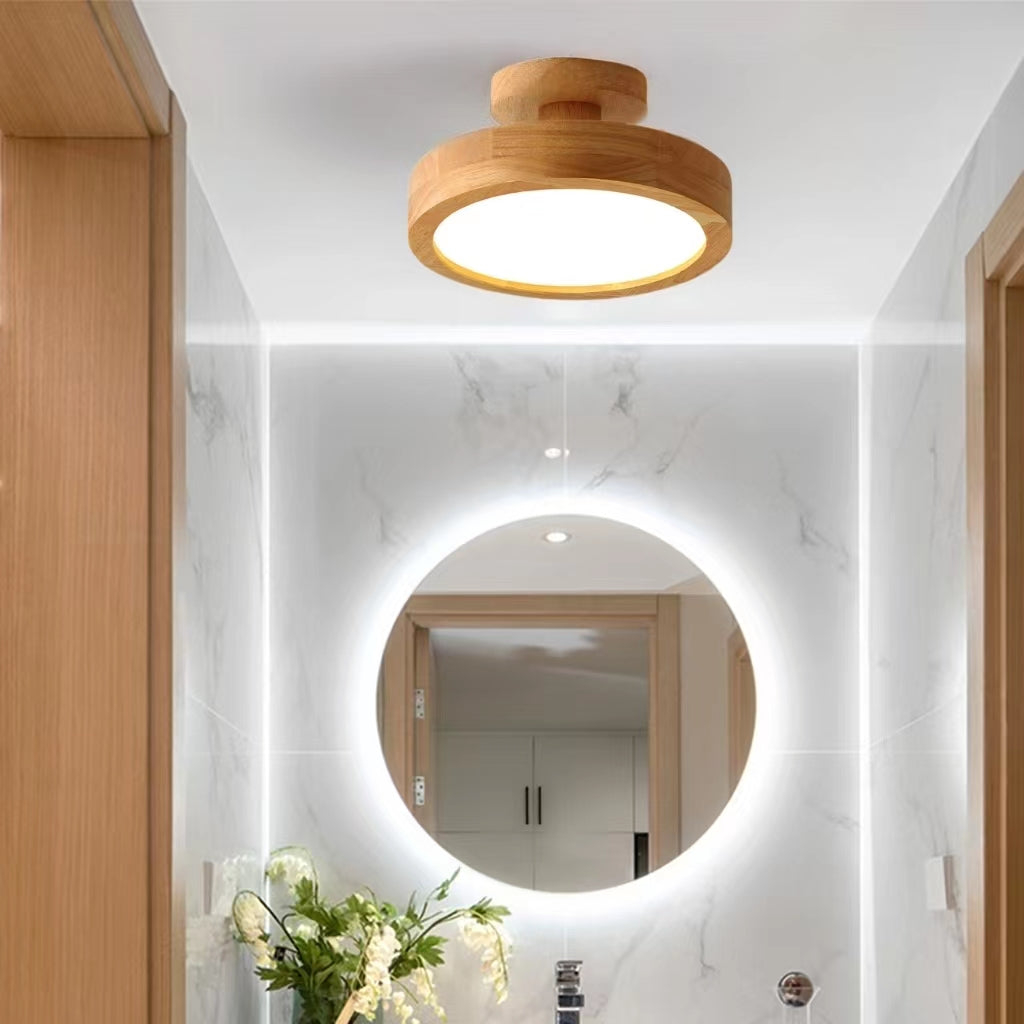 Retro Minimalist Round Wooden Ceiling Light