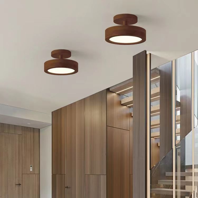 Retro Minimalist Round Wooden Ceiling Light