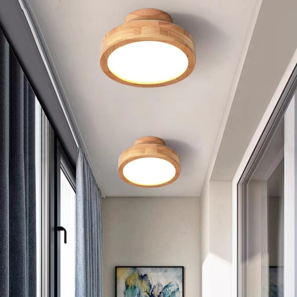 Retro Minimalist Round Wooden Ceiling Light