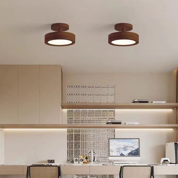Retro Minimalist Round Wooden Ceiling Light