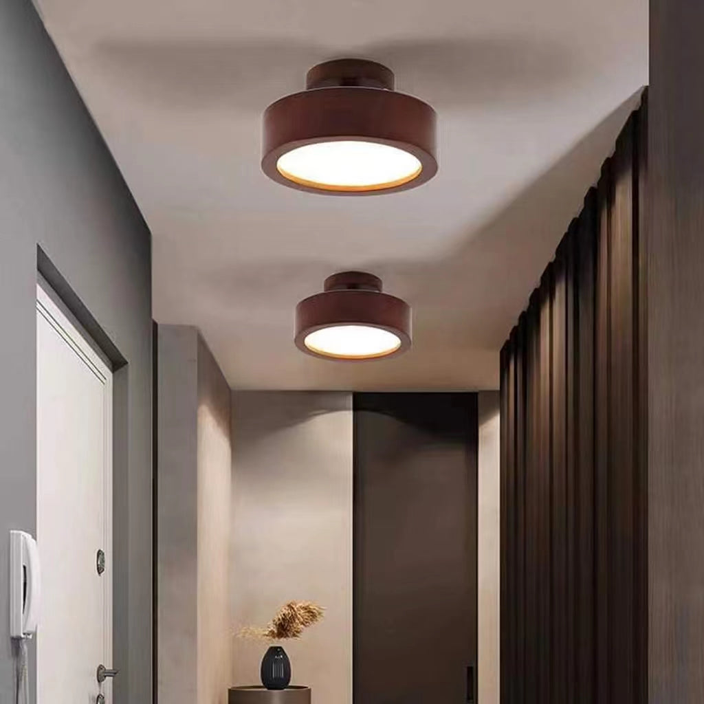 Retro Minimalist Round Wooden Ceiling Light