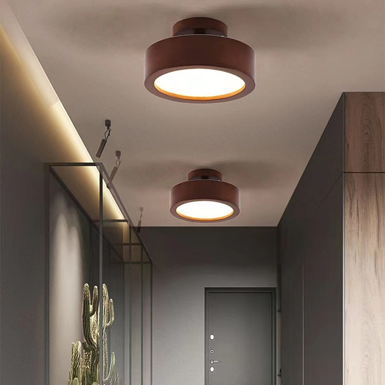 Retro Minimalist Round Wooden Ceiling Light