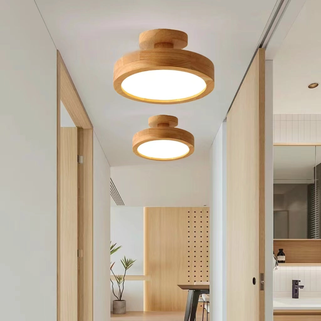 Retro Minimalist Round Wooden Ceiling Light