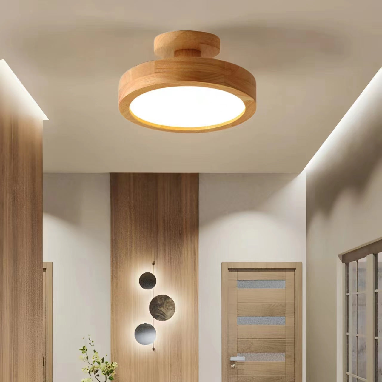 Retro Minimalist Round Wooden Ceiling Light