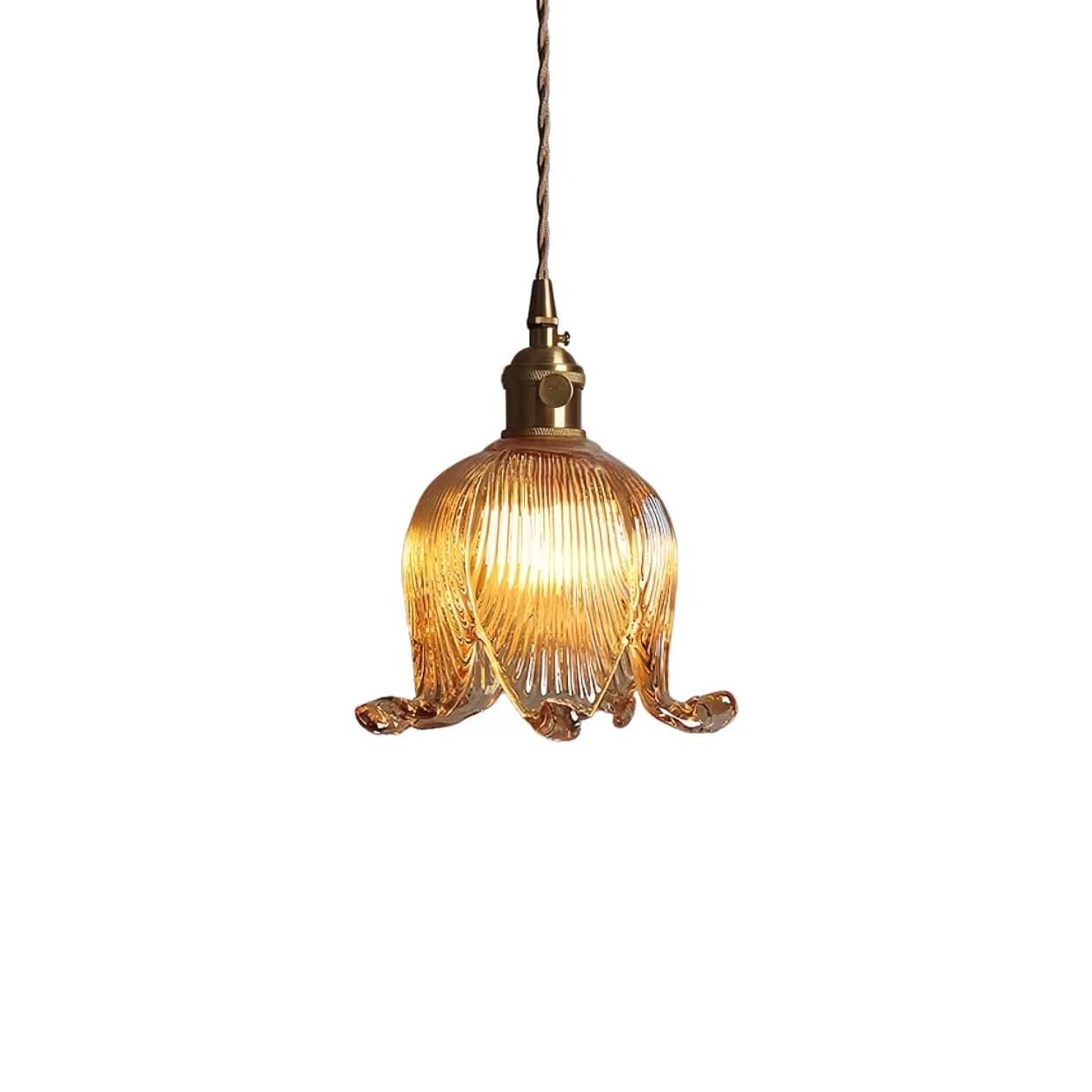 Suspension vintage en laiton et verre tulipe