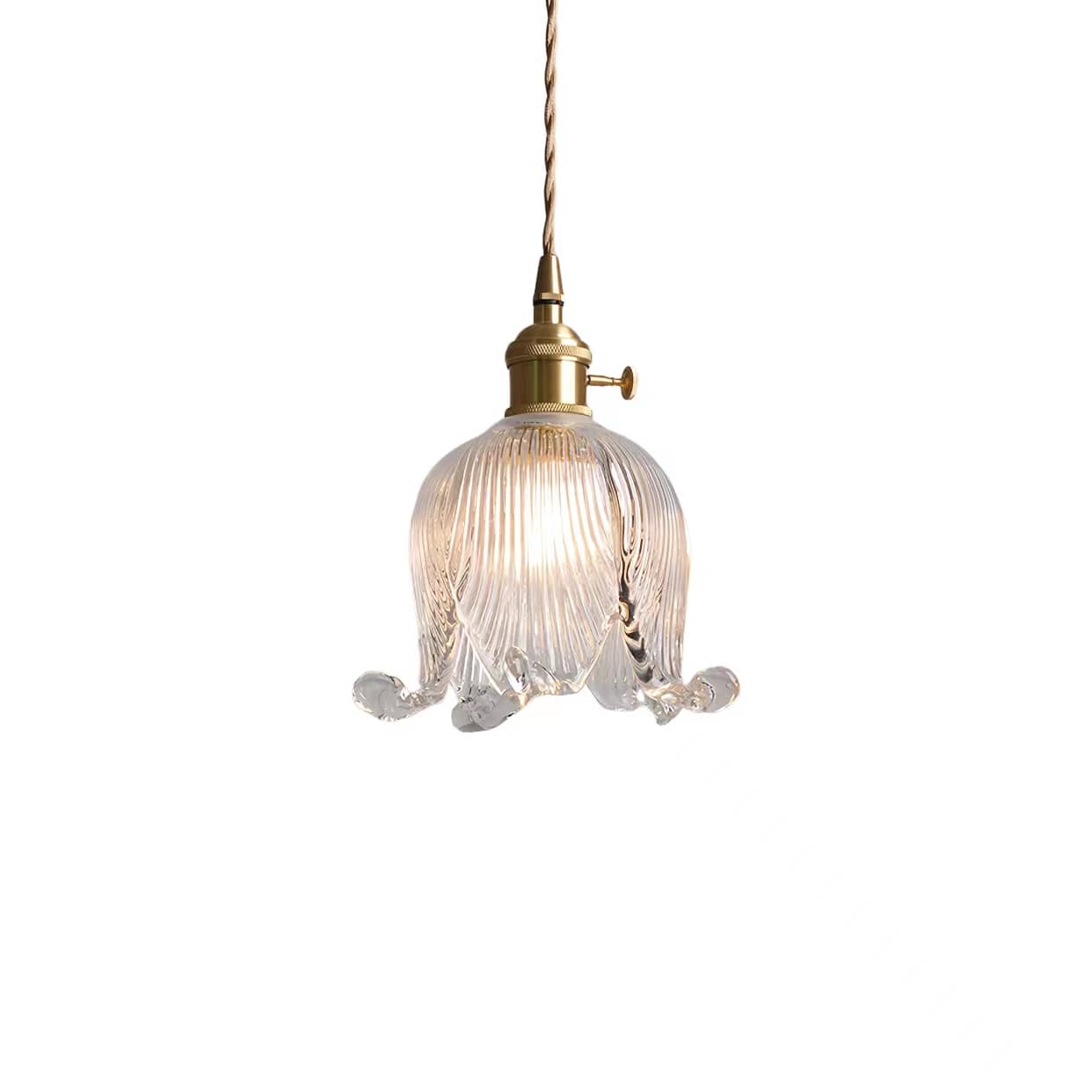 Suspension vintage en laiton et verre tulipe