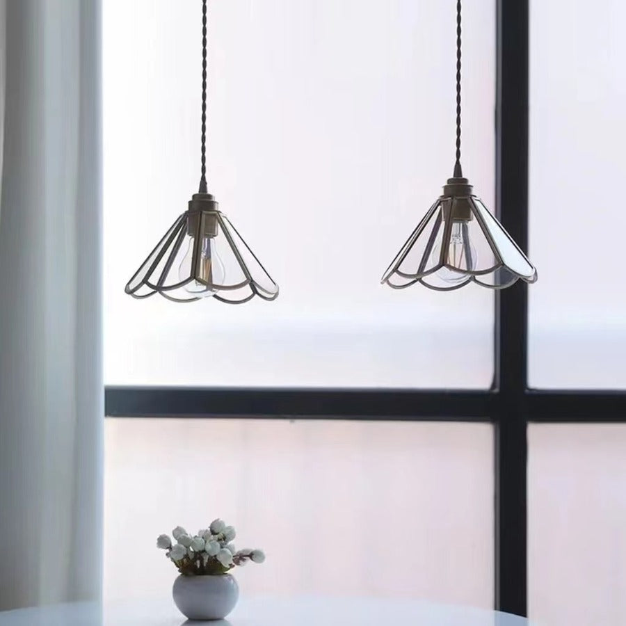 Antique Brass Framed Flower Pendant Light