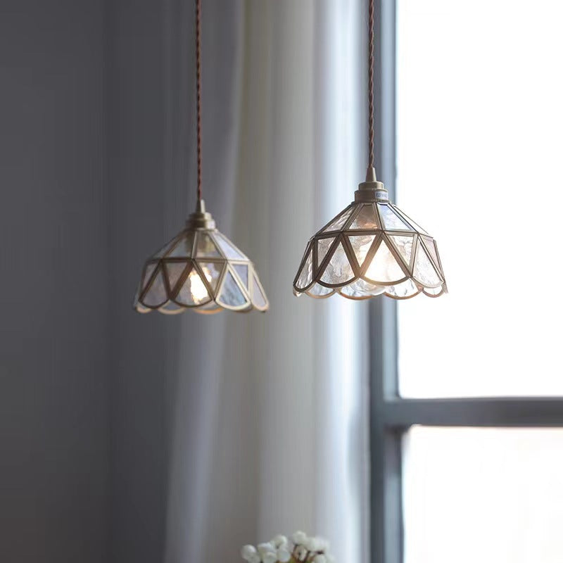 Antique Brass Framed Flower Pendant Light