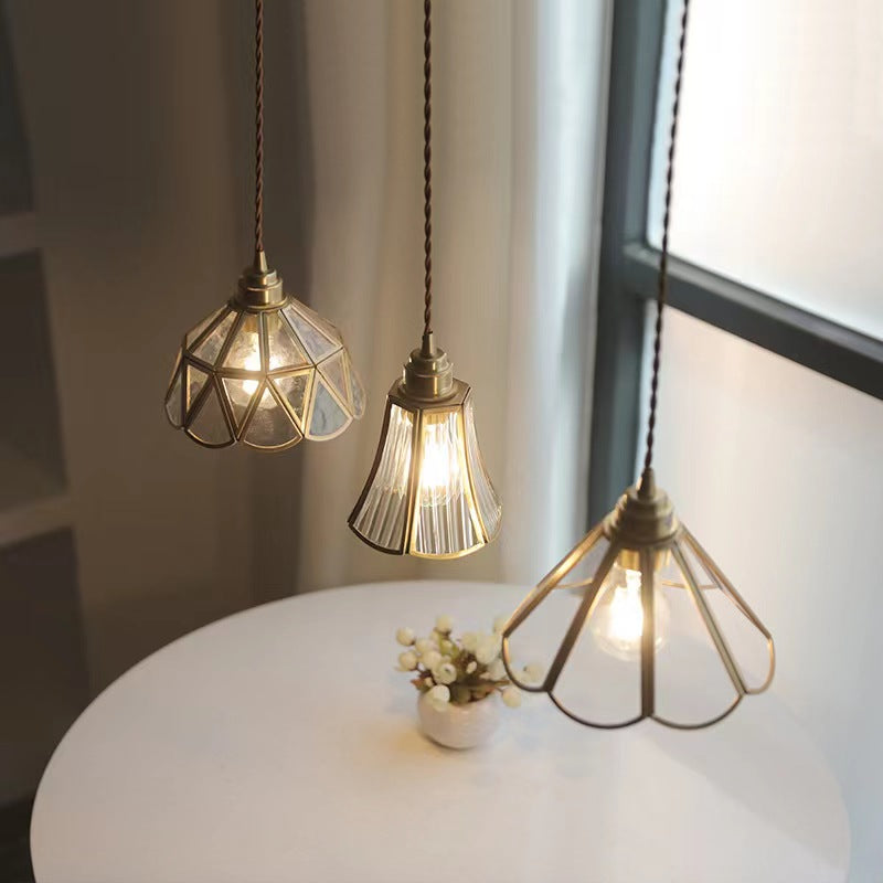 Antique Brass Framed Flower Pendant Light