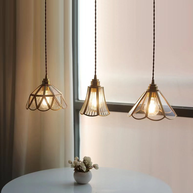 Antique Brass Framed Flower Pendant Light