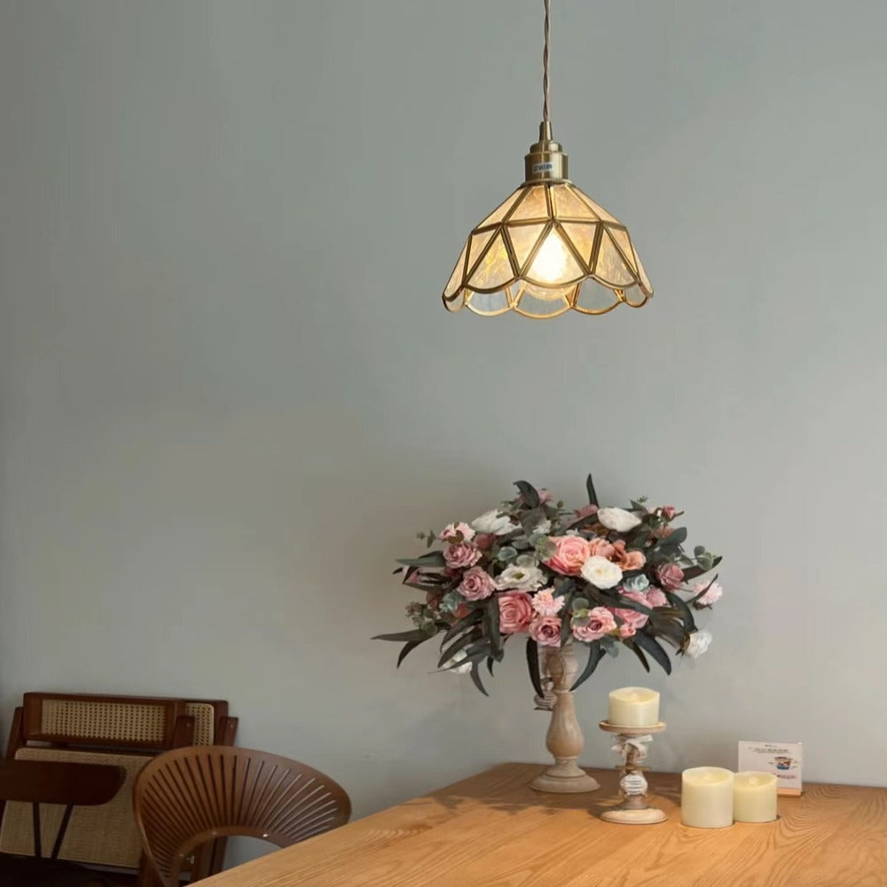 Antique Brass Framed Flower Pendant Light