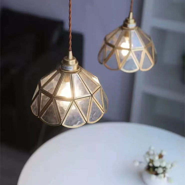 Antique Brass Framed Flower Pendant Light
