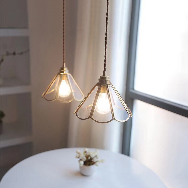 Antique Brass Framed Flower Pendant Light