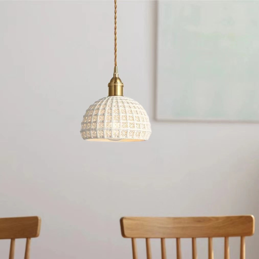 Vintage Ceramic Cream Hollow Pendant Light