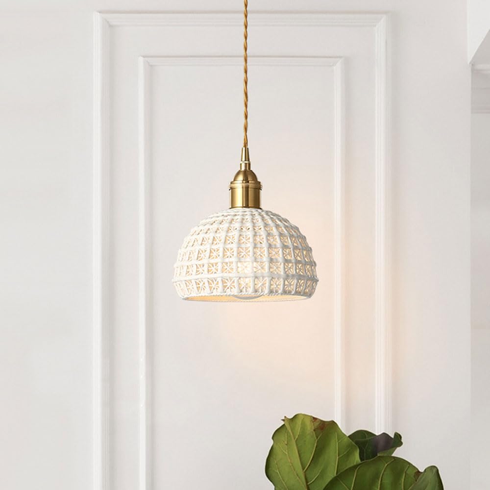 Vintage Ceramic Cream Hollow Pendant Light