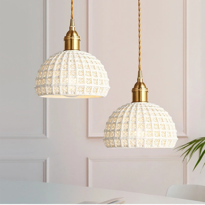 Vintage Ceramic Cream Hollow Pendant Light