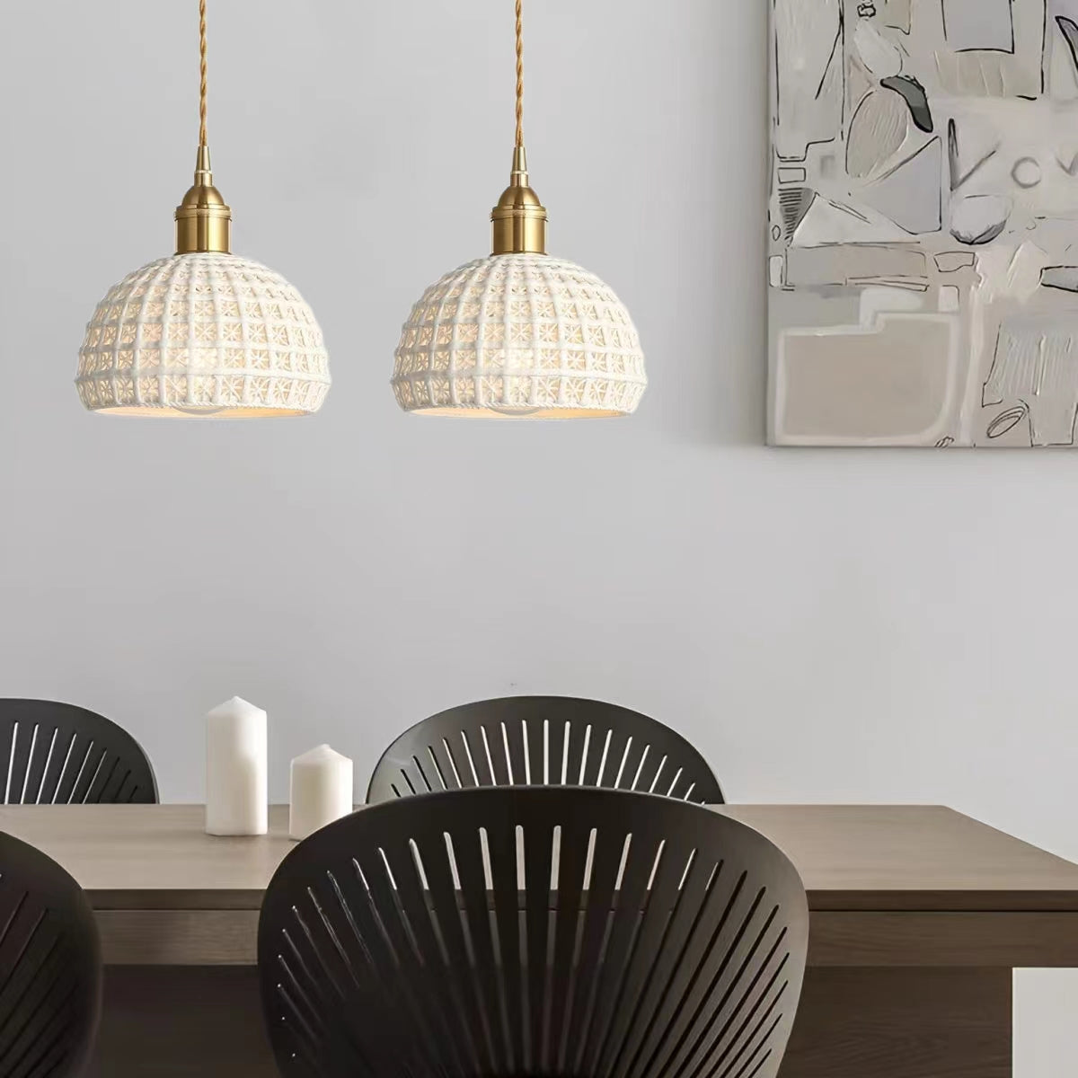 Vintage Ceramic Cream Hollow Pendant Light